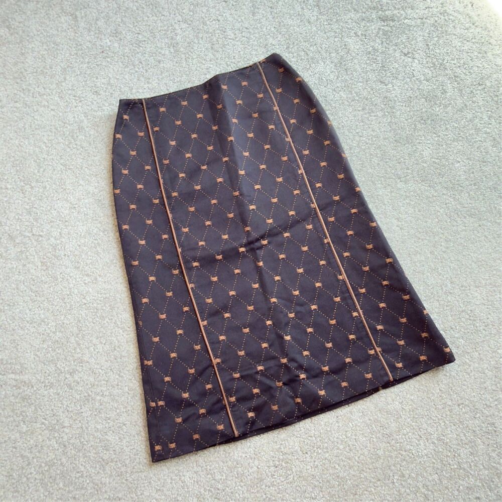 Burberry London Equestrian Knight Monogram Midi Skirt Sz 36 or Small